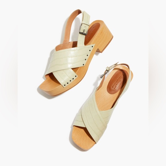 Madewell The Farrah Slingback Clog in Croc Embossed Leather Faded Seagrass Sz 8 - Picture 1 of 8